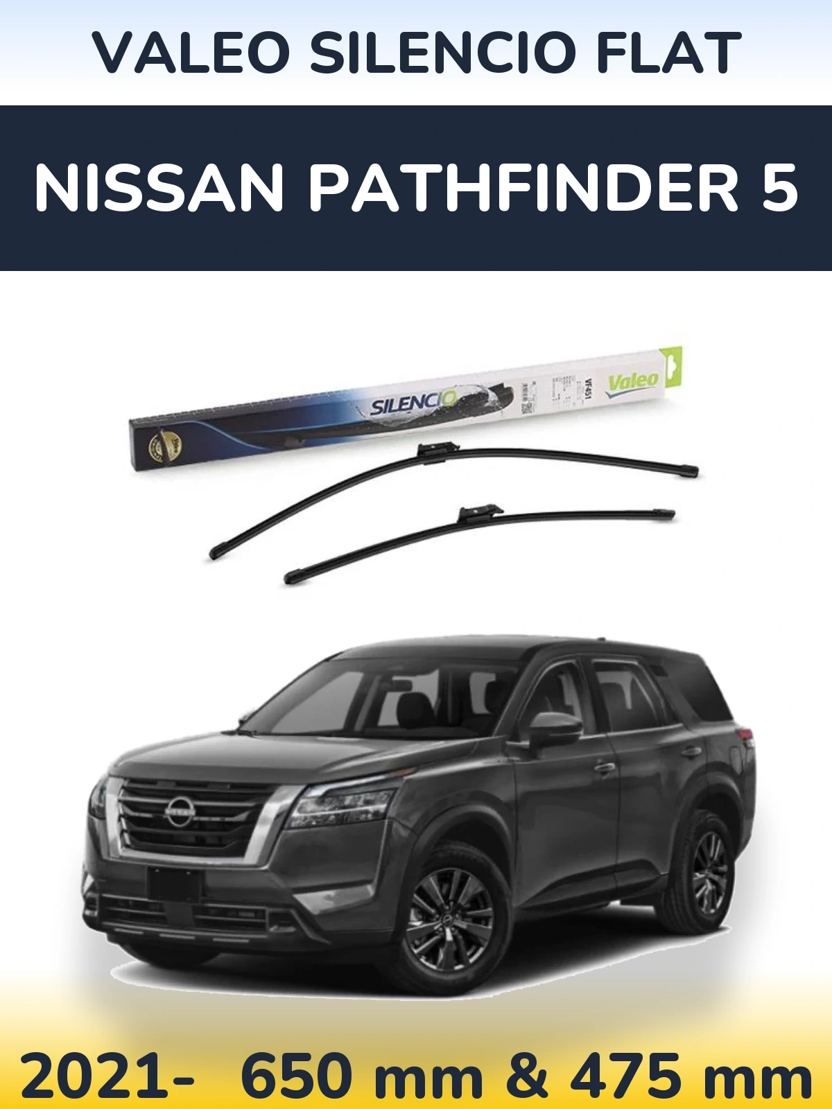Комплект передних дворников Valeo Silencio Flat 650 & 475 мм для Nissan Pathfinder 5 2021-2026