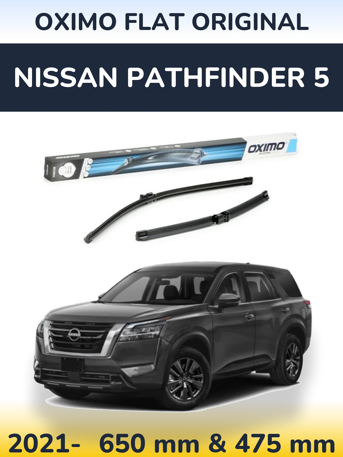 Комплект передних дворников Oximo Flat Original 650 & 475 мм для Nissan Pathfinder 5 2021-2026