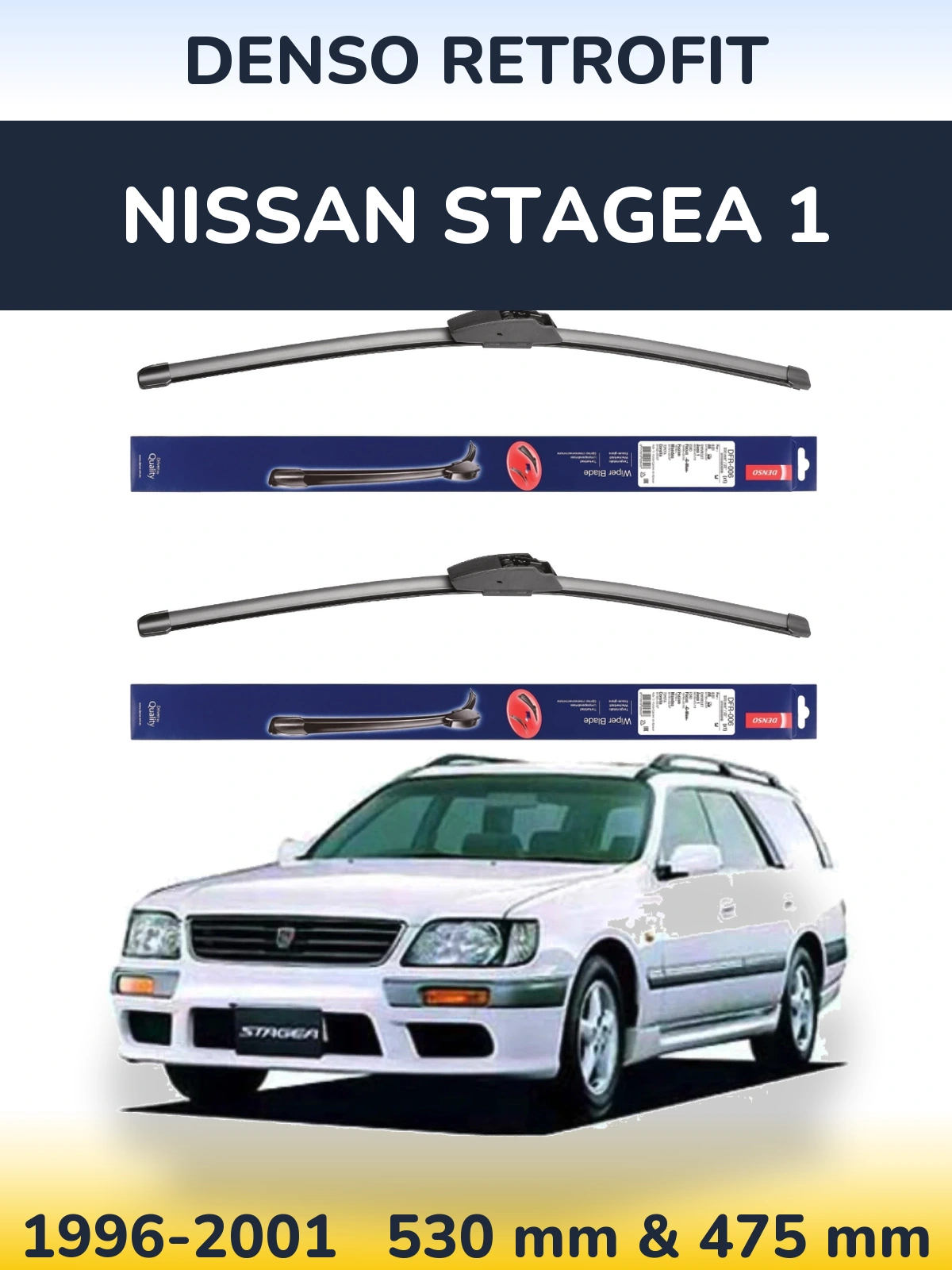 Front wiper blade set Denso Retrofit 530 & 475 мм for Nissan Stagea 1 1996-2001