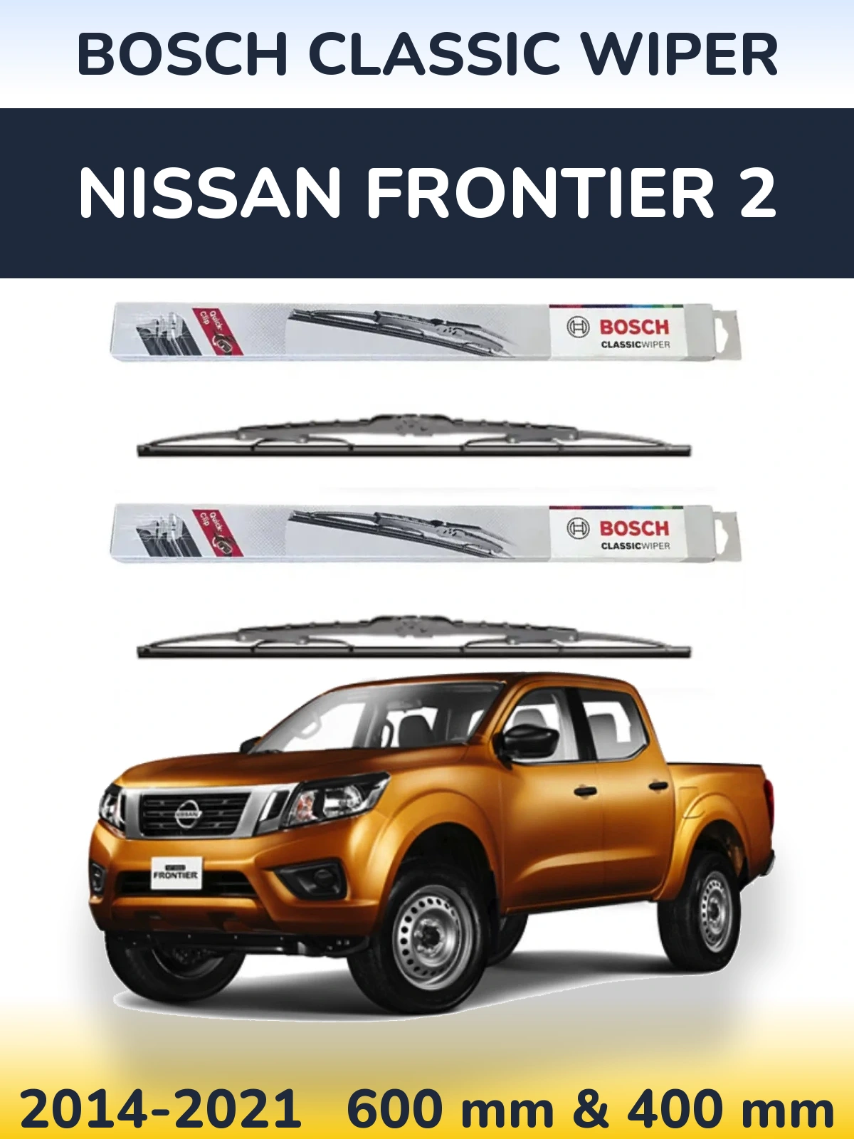 Комплект передніх щіток BOSCH Classic Wiper 600 & 400 мм для Nissan Frontier 2 2014-2021