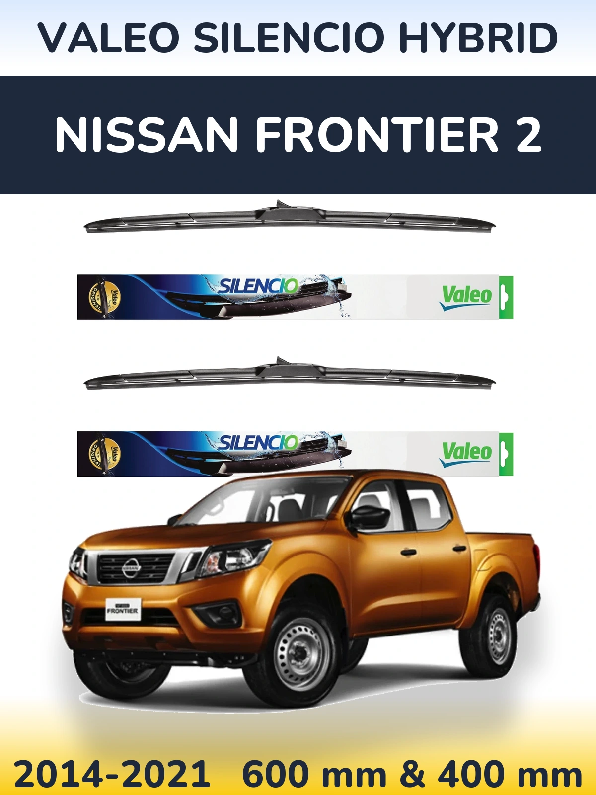 Front wiper blade set Valeo Silencio Hybrid 600 & 400 mm for Nissan Frontier 2 2014-2021