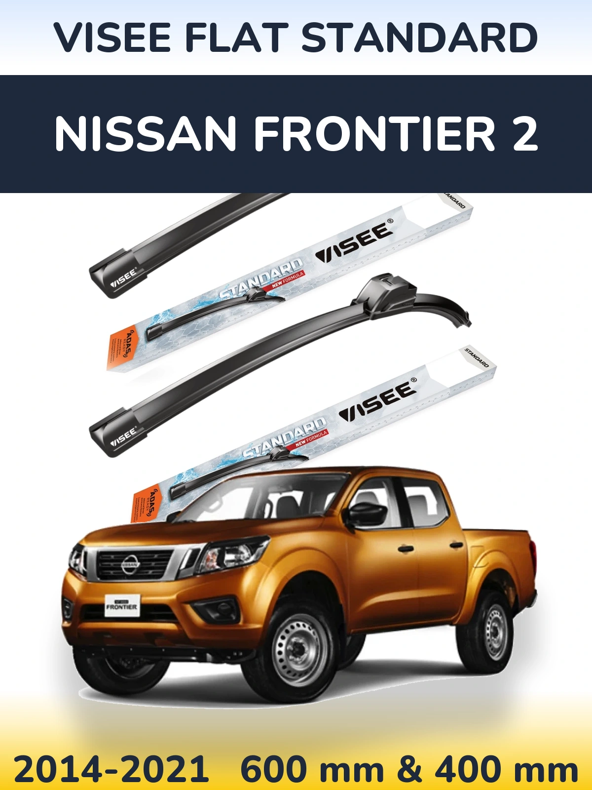 Комплект передніх щіток VISEE FLAT STANDARD 600 & 400 мм для Nissan Frontier 2 2014-2021