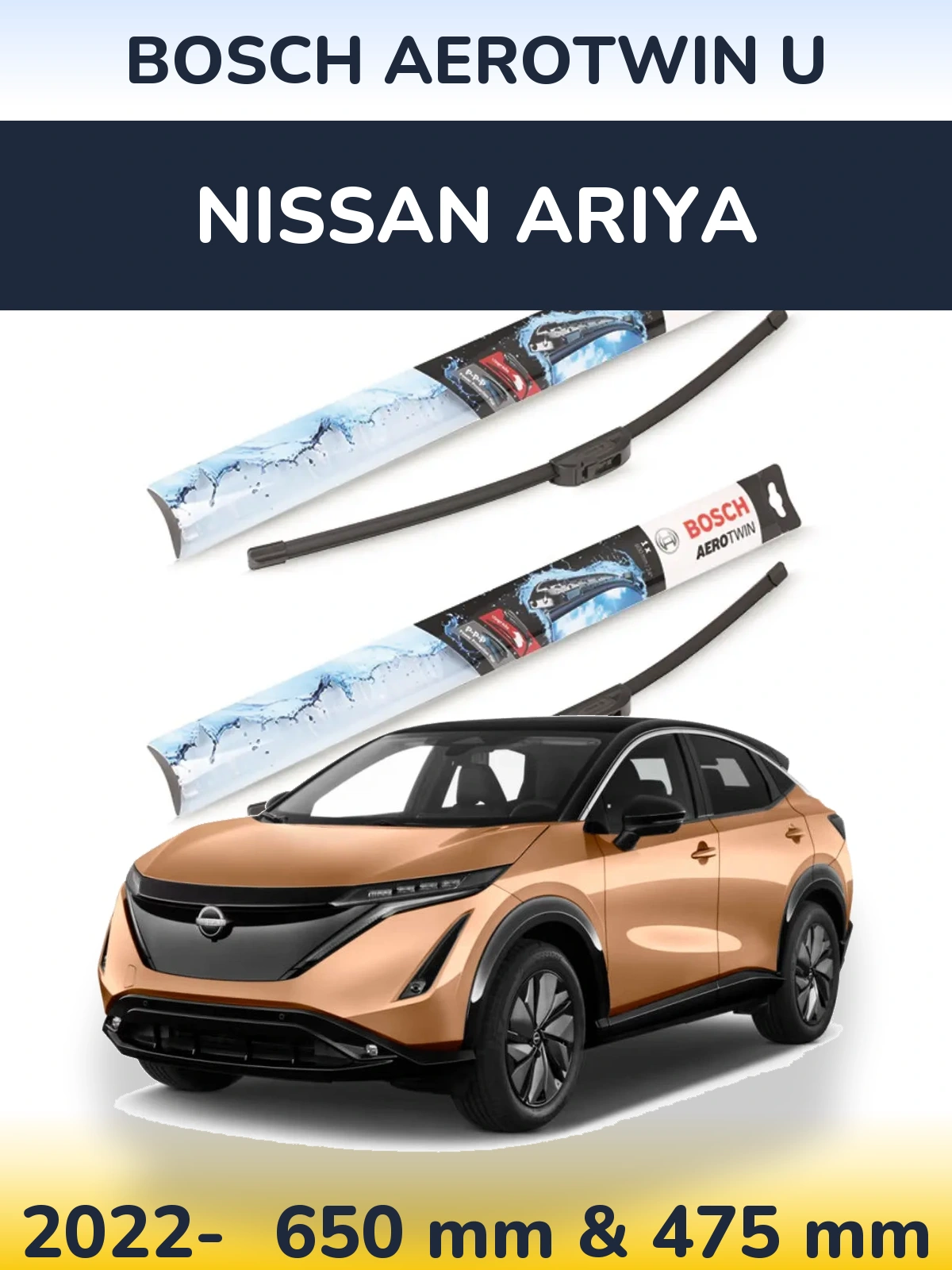 Комплект передних дворников BOSCH AeroTwin U 650 & 475 мм для Nissan Ariya 2022-2026