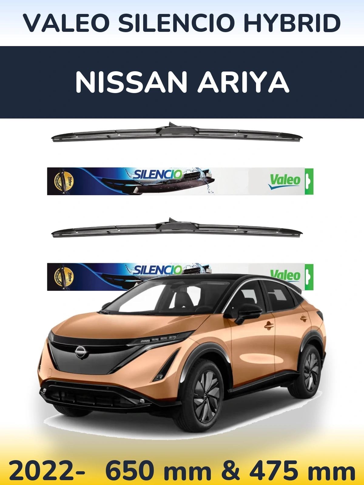 Front wiper blade set Valeo Silencio Hybrid 650 & 475 mm for Nissan Ariya 2022-2026