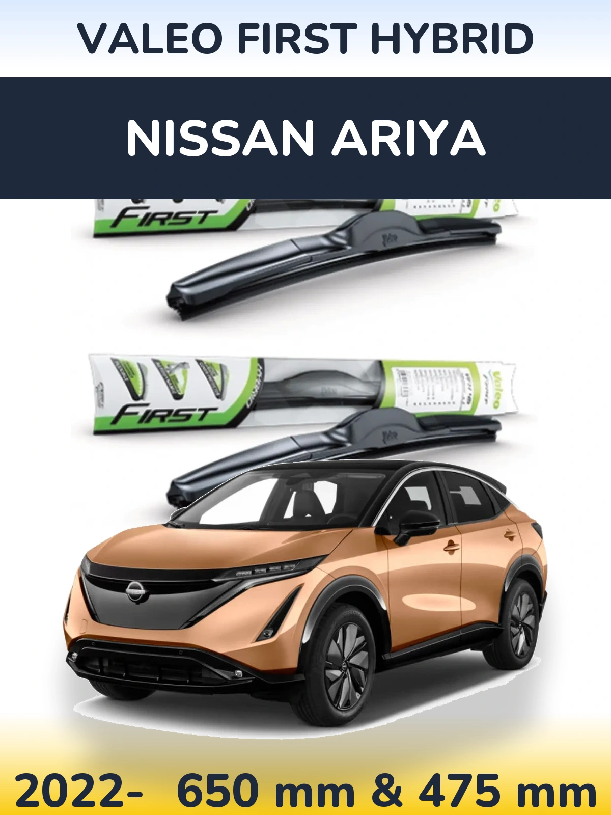 Front wiper blade set Valeo First Hybrid 650 & 475 mm for Nissan Ariya 2022-2026