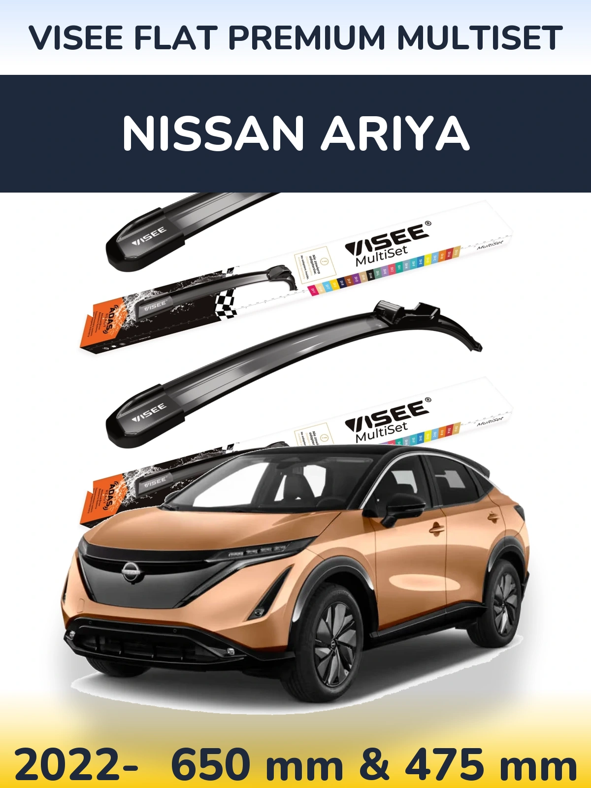 Комплект передних дворников VISEE FLAT PREMIUM MultiSet 650 & 475 мм для Nissan Ariya 2022-2026