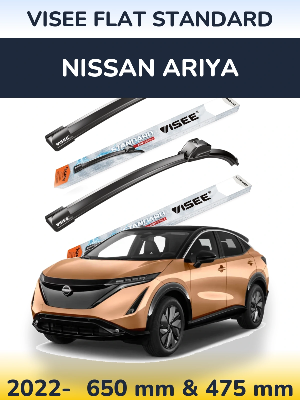 Front wiper blade set VISEE FLAT STANDARD 650 & 475 mm for Nissan Ariya 2022-2026