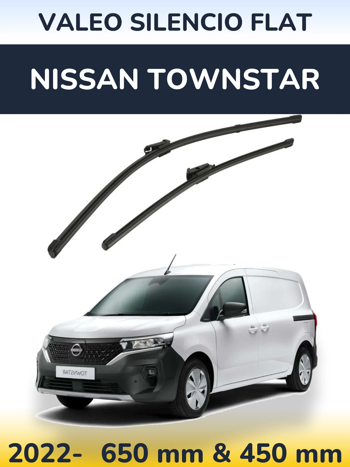 Front wiper blade set Valeo Silencio Flat 650 & 450 мм for Nissan Townstar 2022-2026