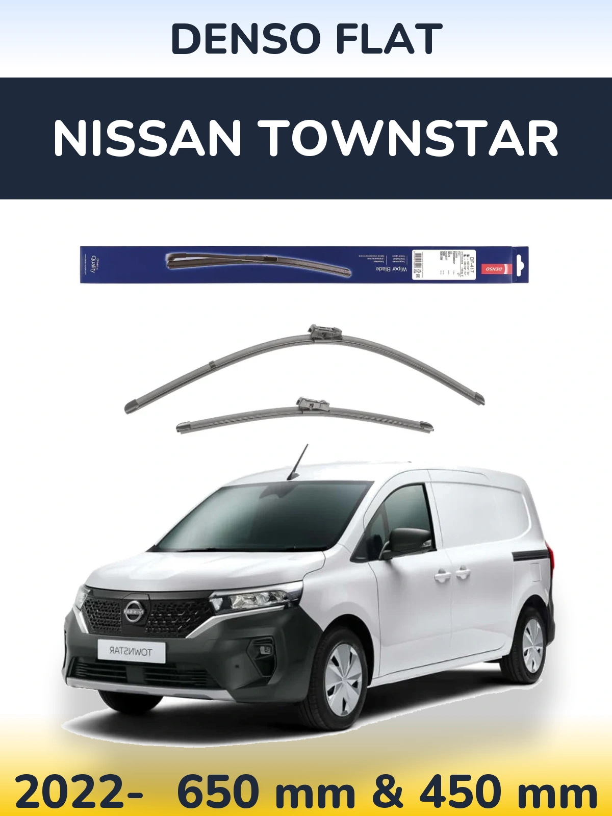 Front wiper blade set Denso Flat 650 & 450 mm for Nissan Townstar 2022-2026