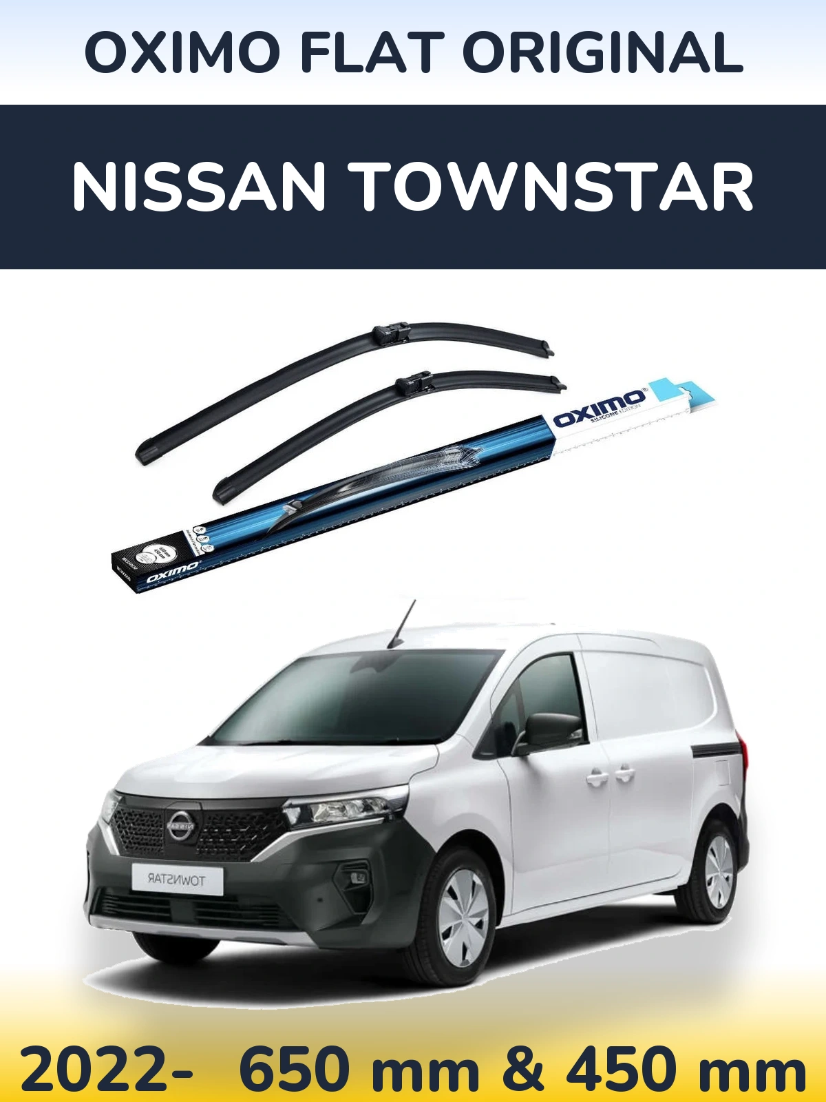 Front wiper blade set Oximo Flat Original 650 & 450 мм for Nissan Townstar 2022-2026