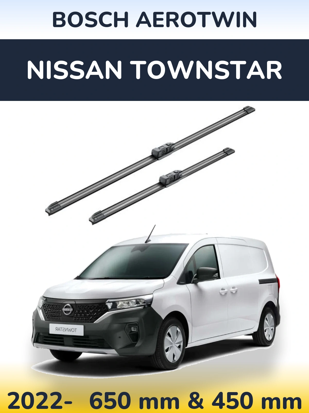 Комплект передних дворников BOSCH AeroTwin 650 & 450 мм для Nissan Townstar 2022-2026