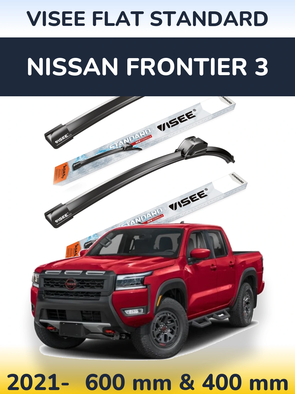 Комплект передніх щіток VISEE FLAT STANDARD 600 & 400 мм для Nissan Frontier 3 2021-2026