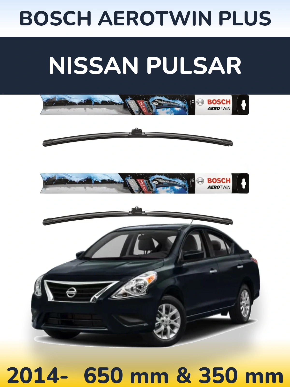 Комплект передних дворников BOSCH AeroTwin Plus 650 & 350 мм для Nissan Pulsar 2014-2026