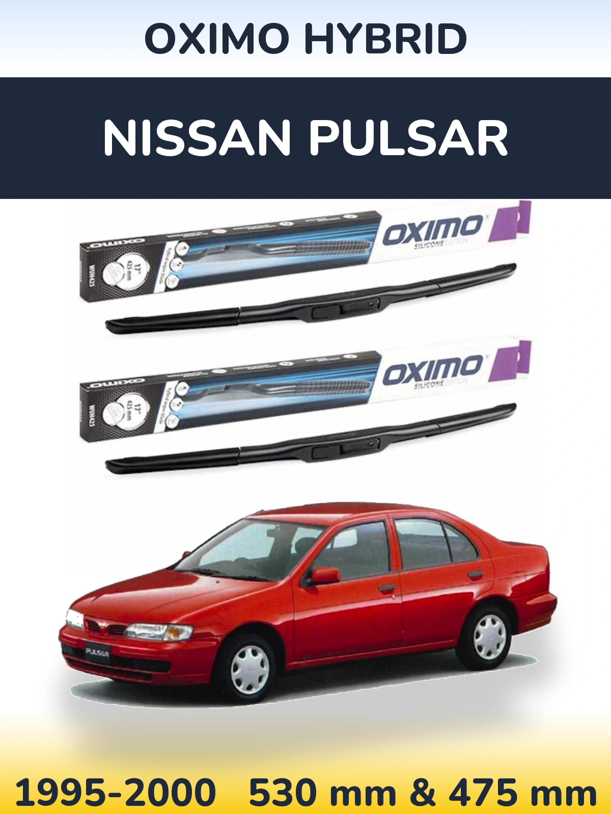 Комплект передних дворников Oximo Hybrid 530 & 475 мм для Nissan Pulsar 1995-2000