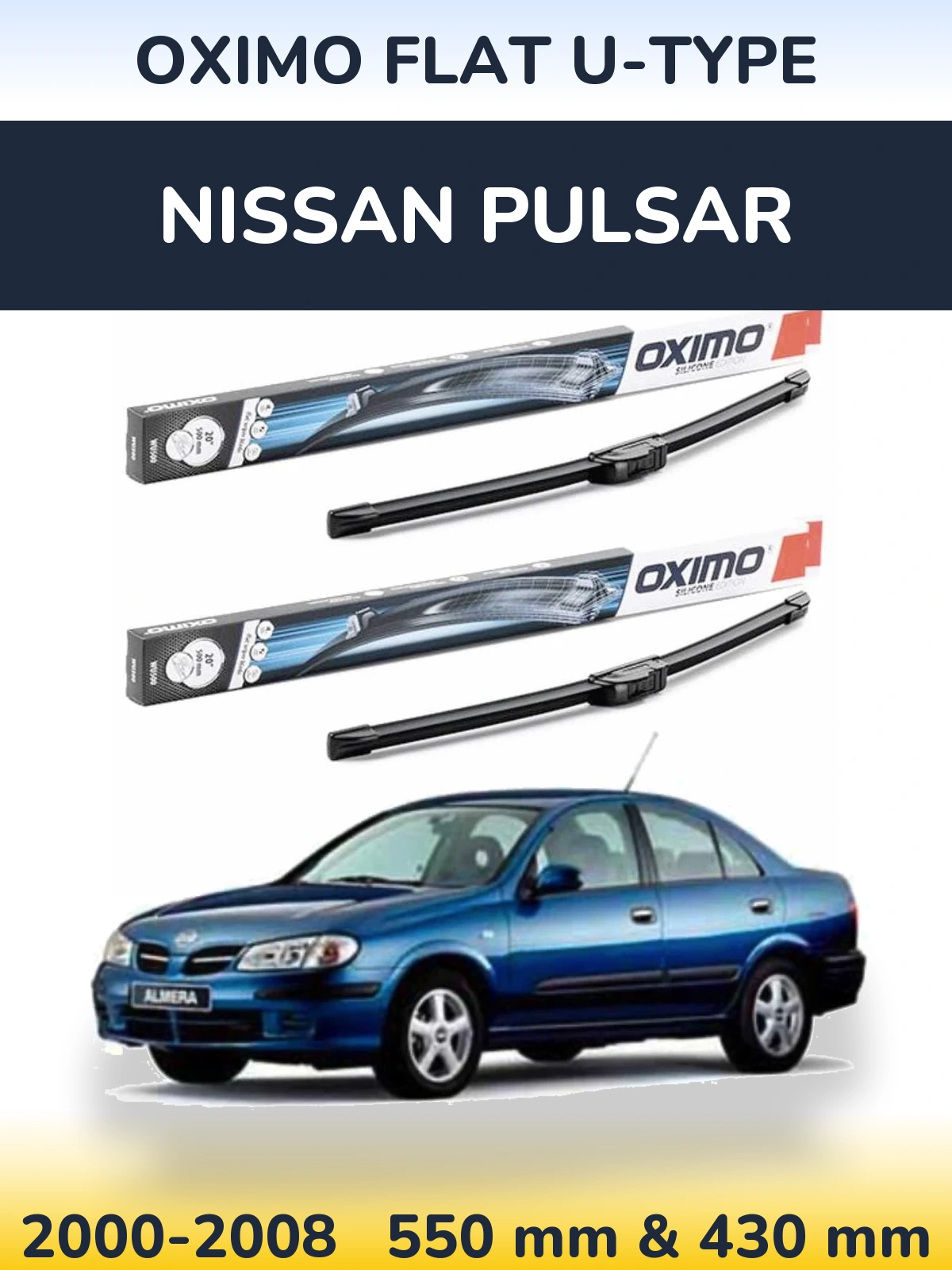 Front wiper blade set Oximo Flat U-type 550 & 430 мм for Nissan Pulsar 2000-2008