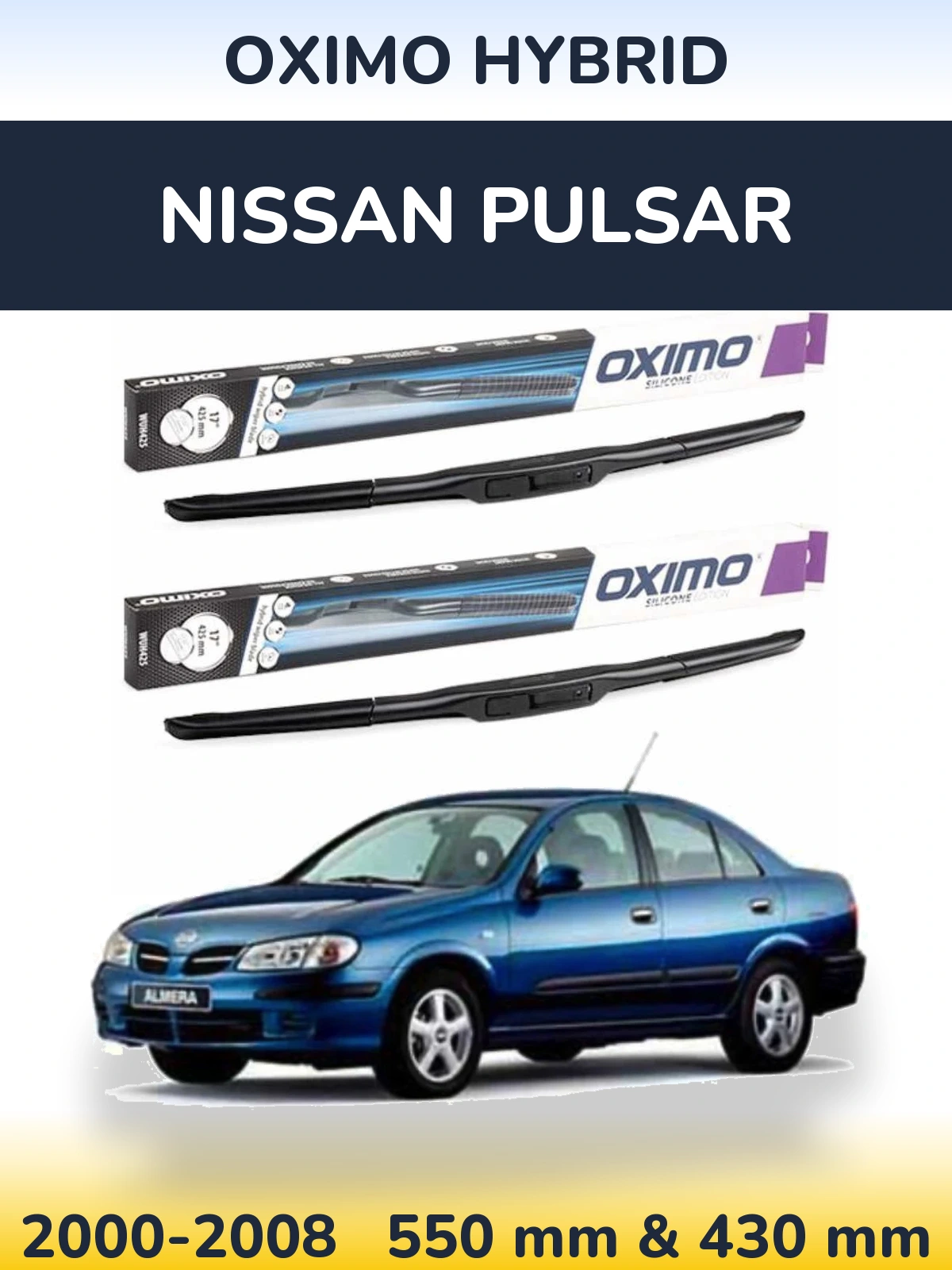 Front wiper blade set Oximo Hybrid 550 & 430 мм for Nissan Pulsar 2000-2008