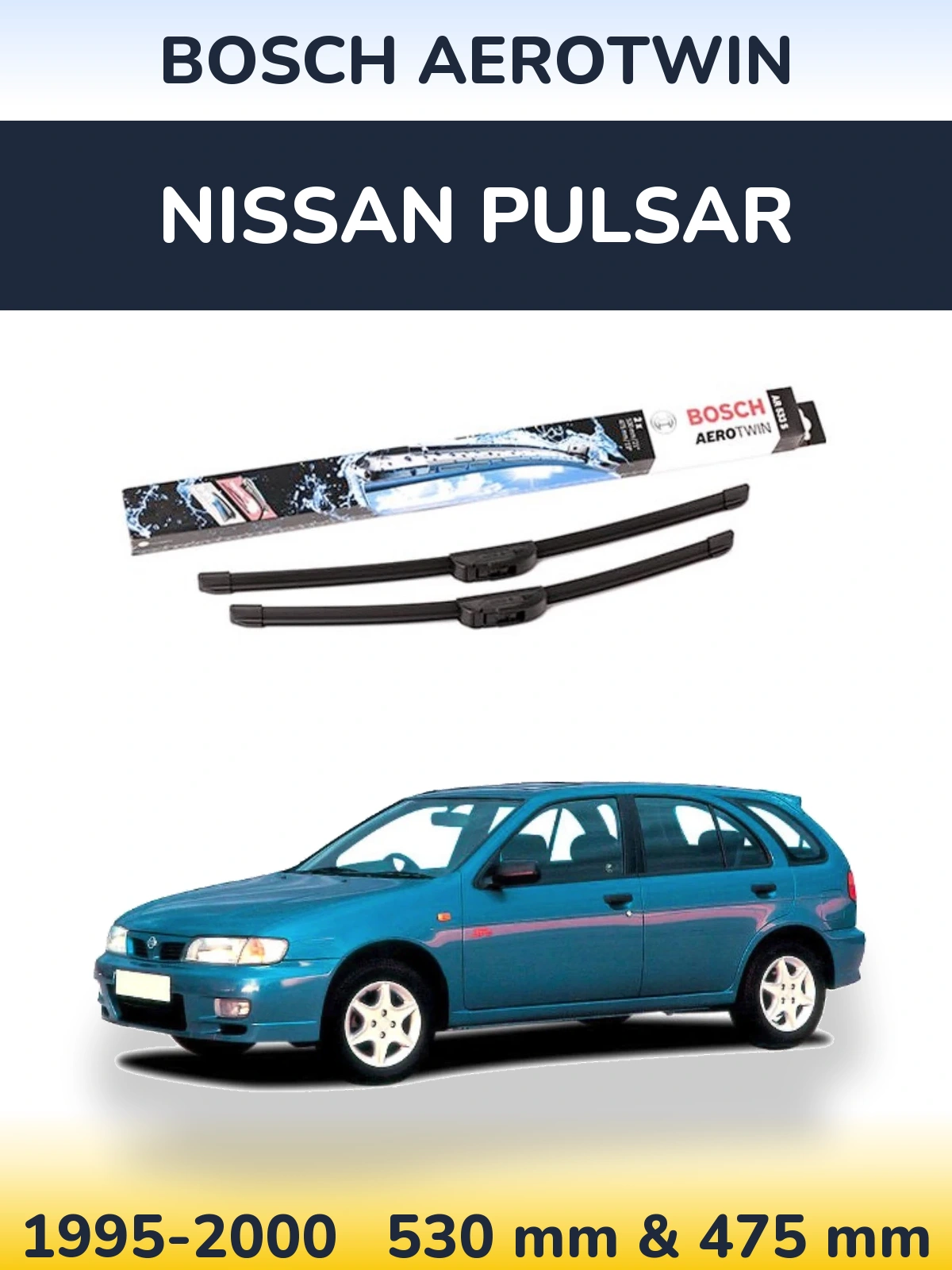 Комплект передних дворников BOSCH AeroTwin 530 & 475 мм для Nissan Pulsar 1995-2000