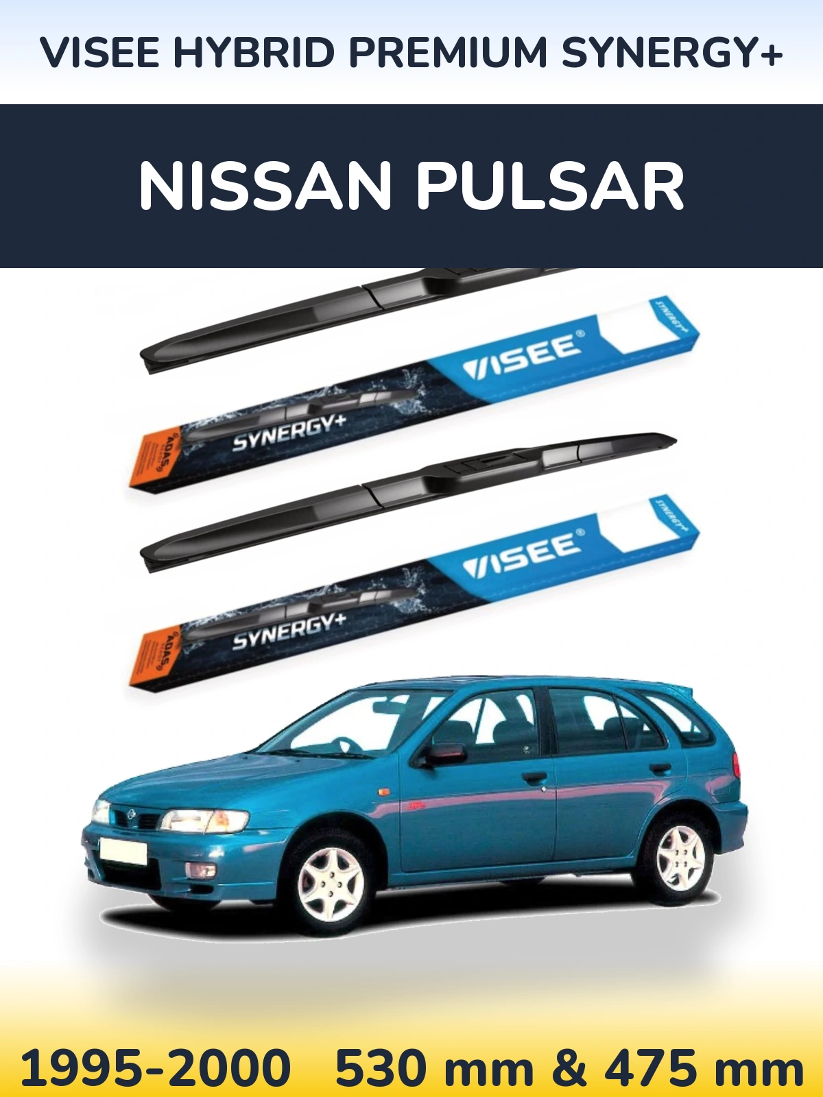 Комплект передних дворников VISEE HYBRID PREMIUM SYNERGY+ 530 & 475 мм для Nissan Pulsar 1995-2000