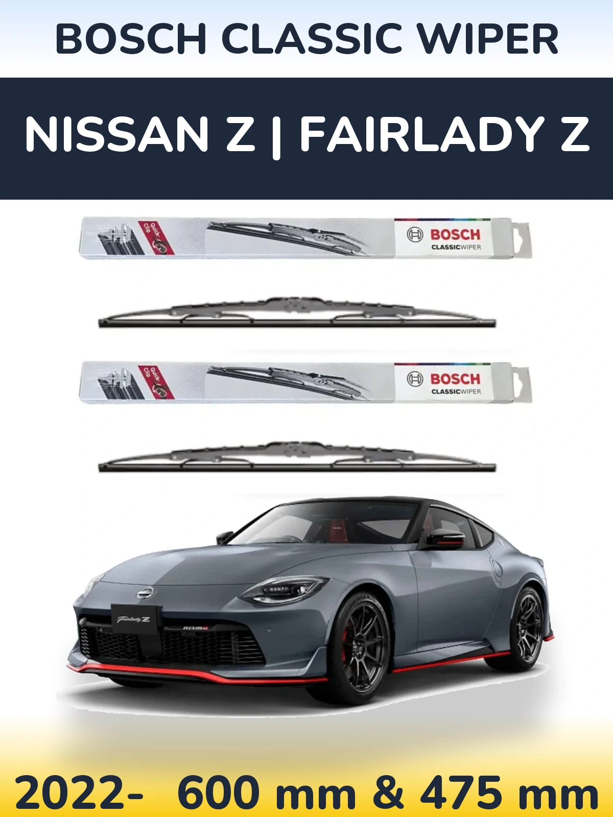 Комплект передніх щіток BOSCH Classic Wiper 600 & 475 мм для Nissan Z | Fairlady Z 2022-2026