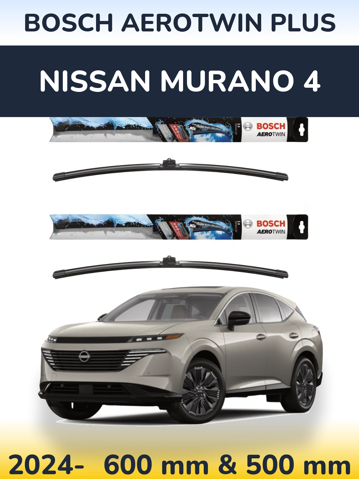 Komplet przednich wycieraczek BOSCH AeroTwin Plus 600 & 500 mm do Nissan Murano 4 2024-2026