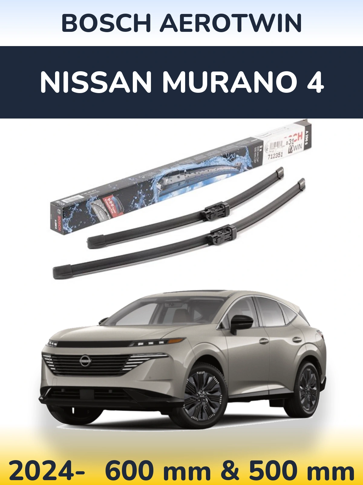 Front wiper blade set BOSCH AeroTwin 600 & 500 мм for Nissan Murano 4 2024-2026