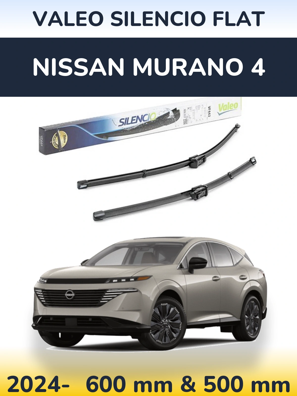 Front wiper blade set Valeo Silencio Flat 600 & 500 мм for Nissan Murano 4 2024-2026