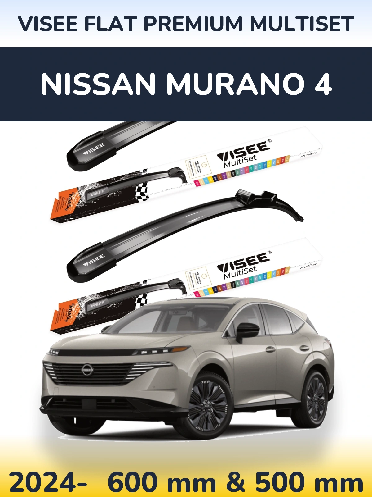 Komplet przednich wycieraczek VISEE FLAT PREMIUM MultiSet 600 & 500 mm do Nissan Murano 4 2024-2026