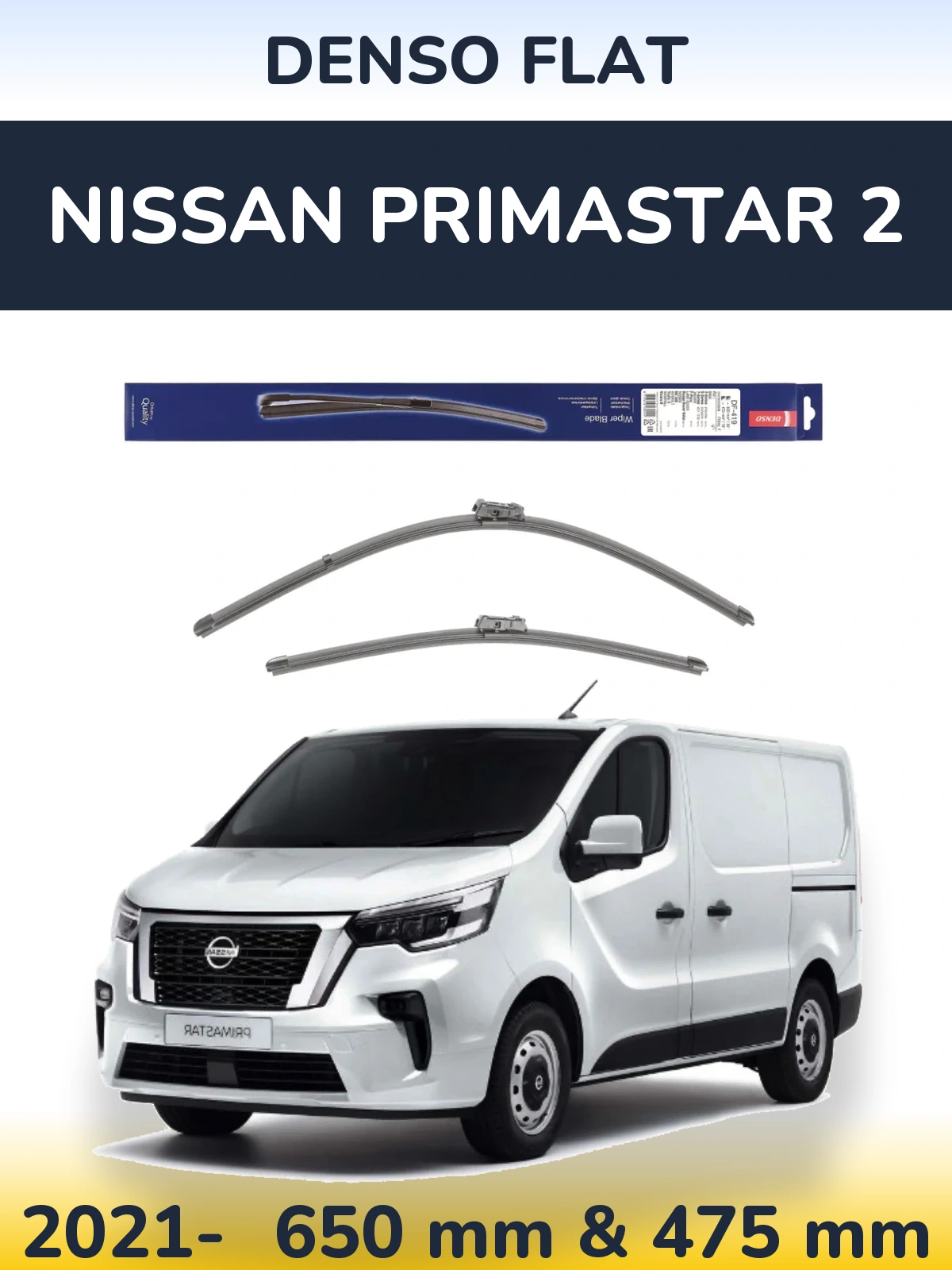 Front wiper blade set Denso Flat 650 & 475 мм for Nissan Primastar 2 2021-2026