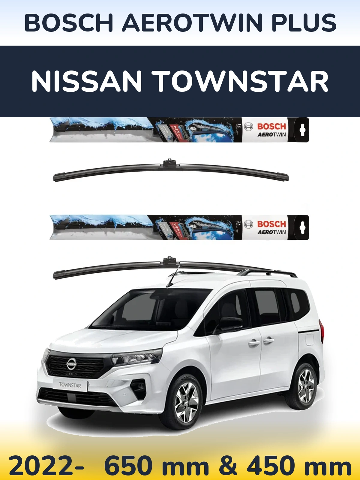 Комплект передніх щіток BOSCH AeroTwin Plus 650 & 450 мм для Nissan Townstar 2022-2026