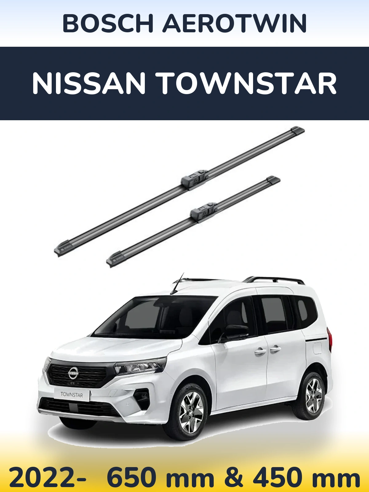 Front wiper blade set BOSCH AeroTwin 650 & 450 мм for Nissan Townstar 2022-2026