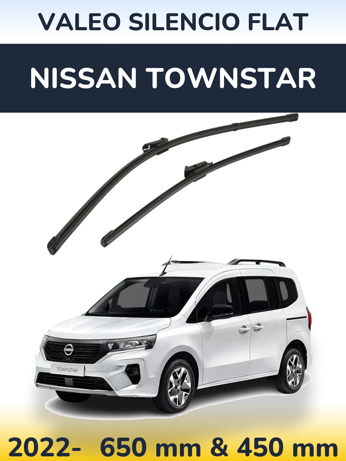 Front wiper blade set Valeo Silencio Flat 650 & 450 мм for Nissan Townstar 2022-2026