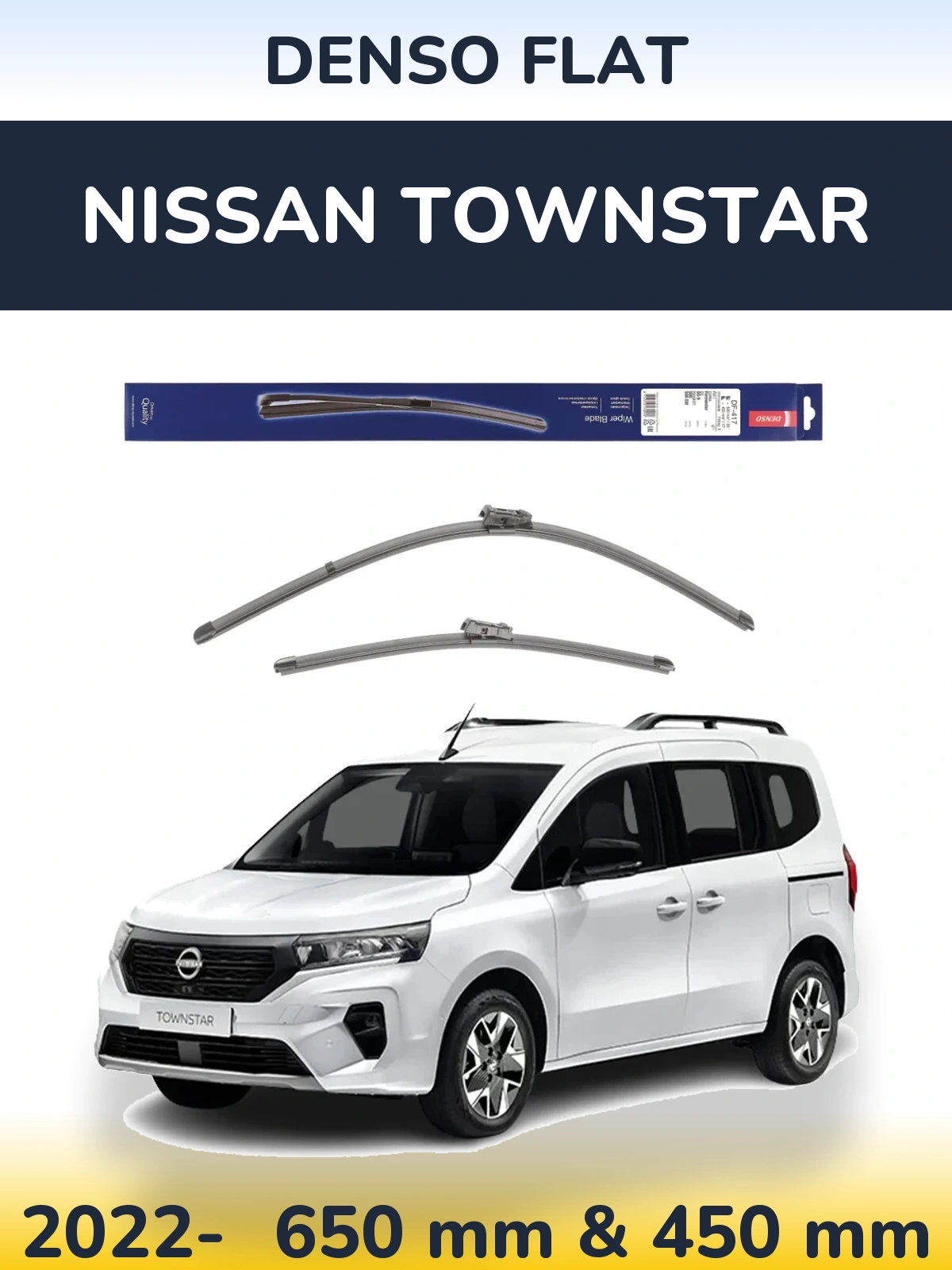 Front wiper blade set Denso Flat 650 & 450 мм for Nissan Townstar 2022-2026