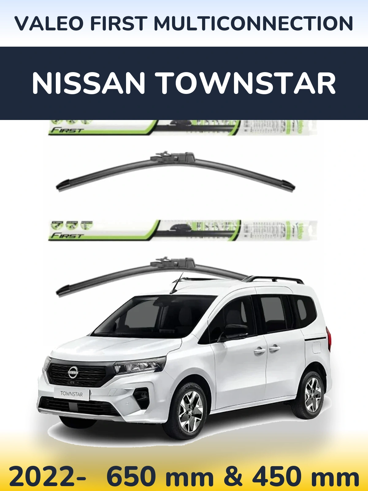 Front wiper blade set Valeo First MultiConnection 650 & 450 мм for Nissan Townstar 2022-2026