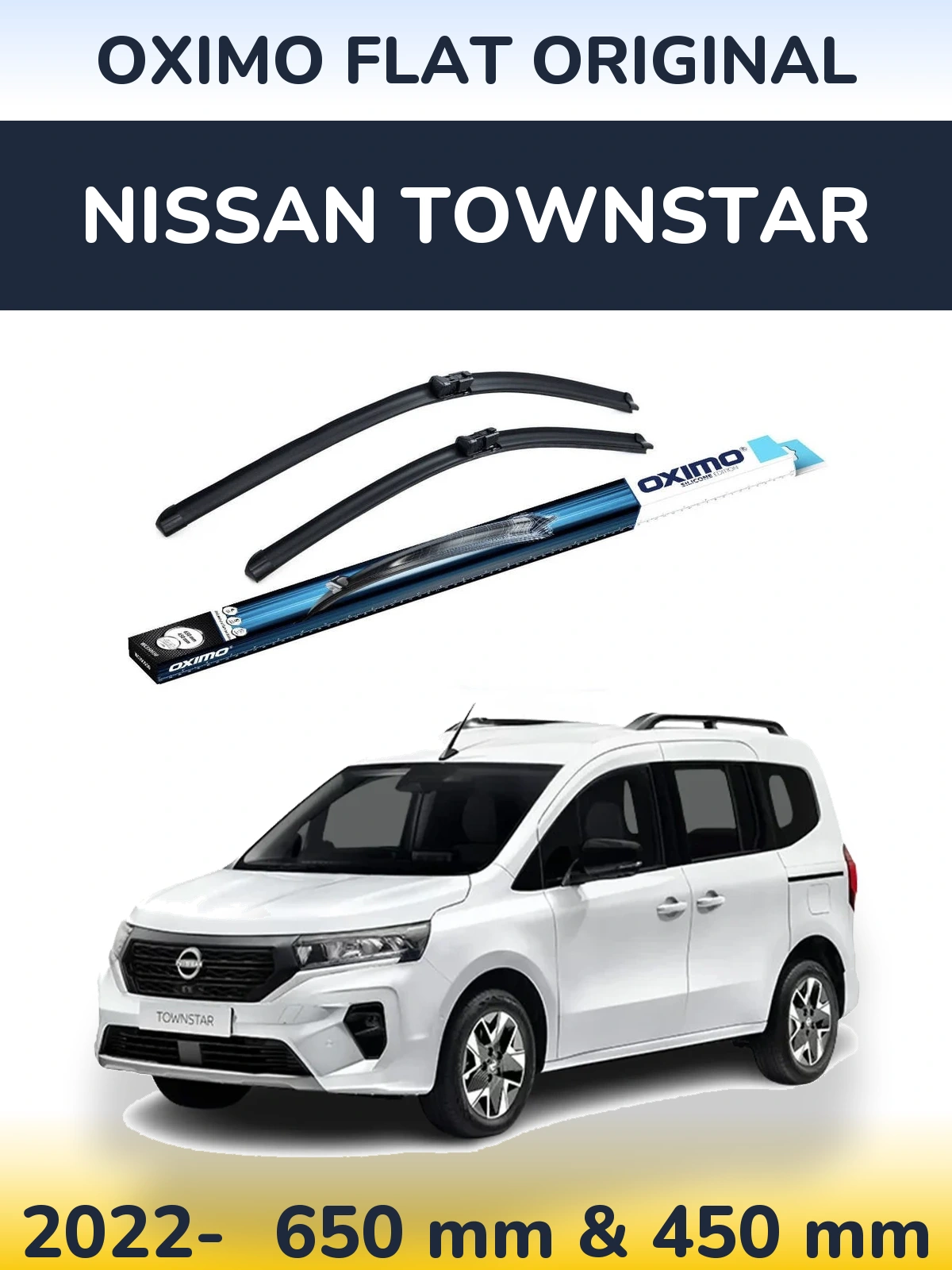 Front wiper blade set Oximo Flat Original 650 & 450 мм for Nissan Townstar 2022-2026