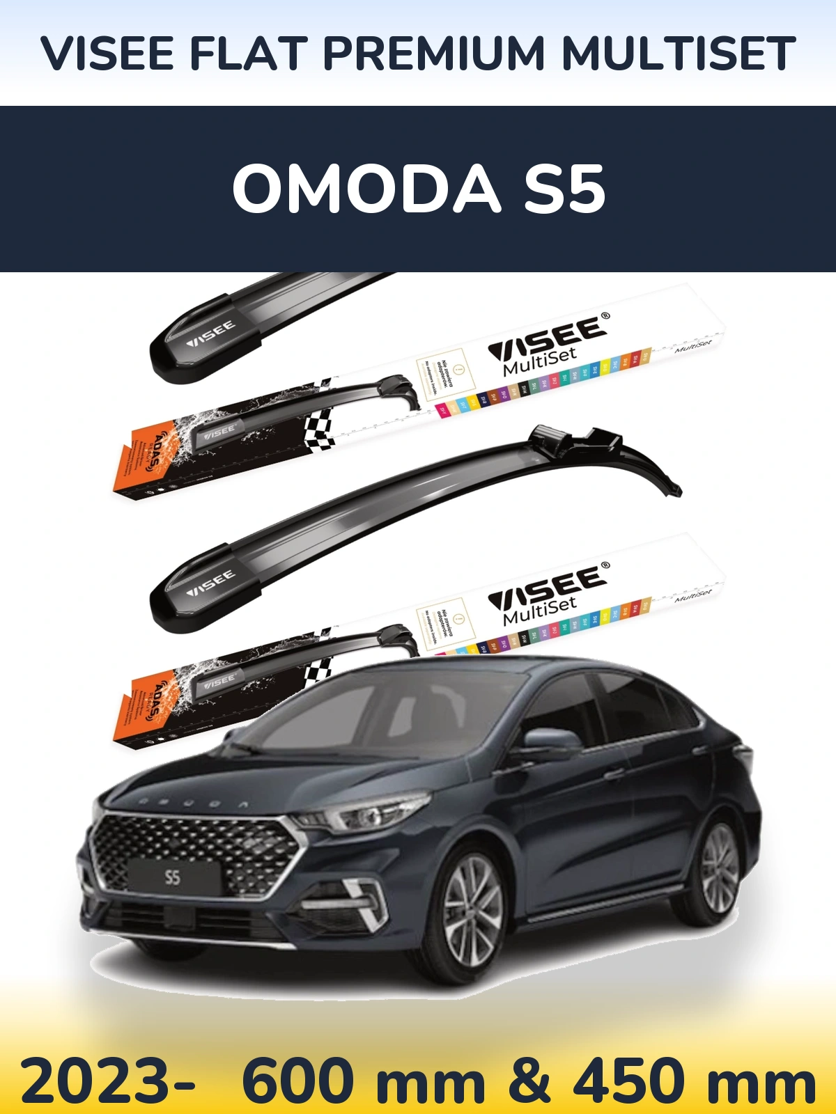 Komplet przednich wycieraczek VISEE FLAT PREMIUM MultiSet 600 & 450 mm do Omoda S5 2023-2026