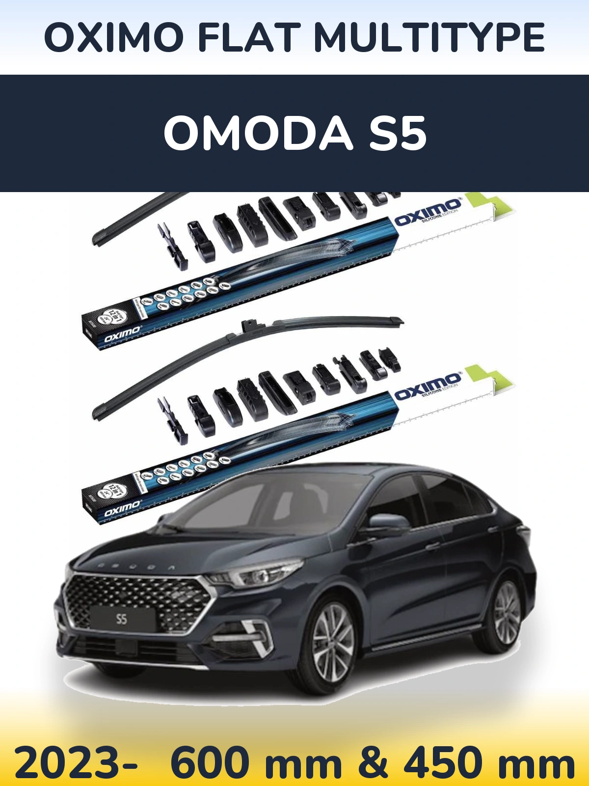 Front wiper blade set Oximo Flat MultiTypee 600 & 450 mm for Omoda S5 2023-2026