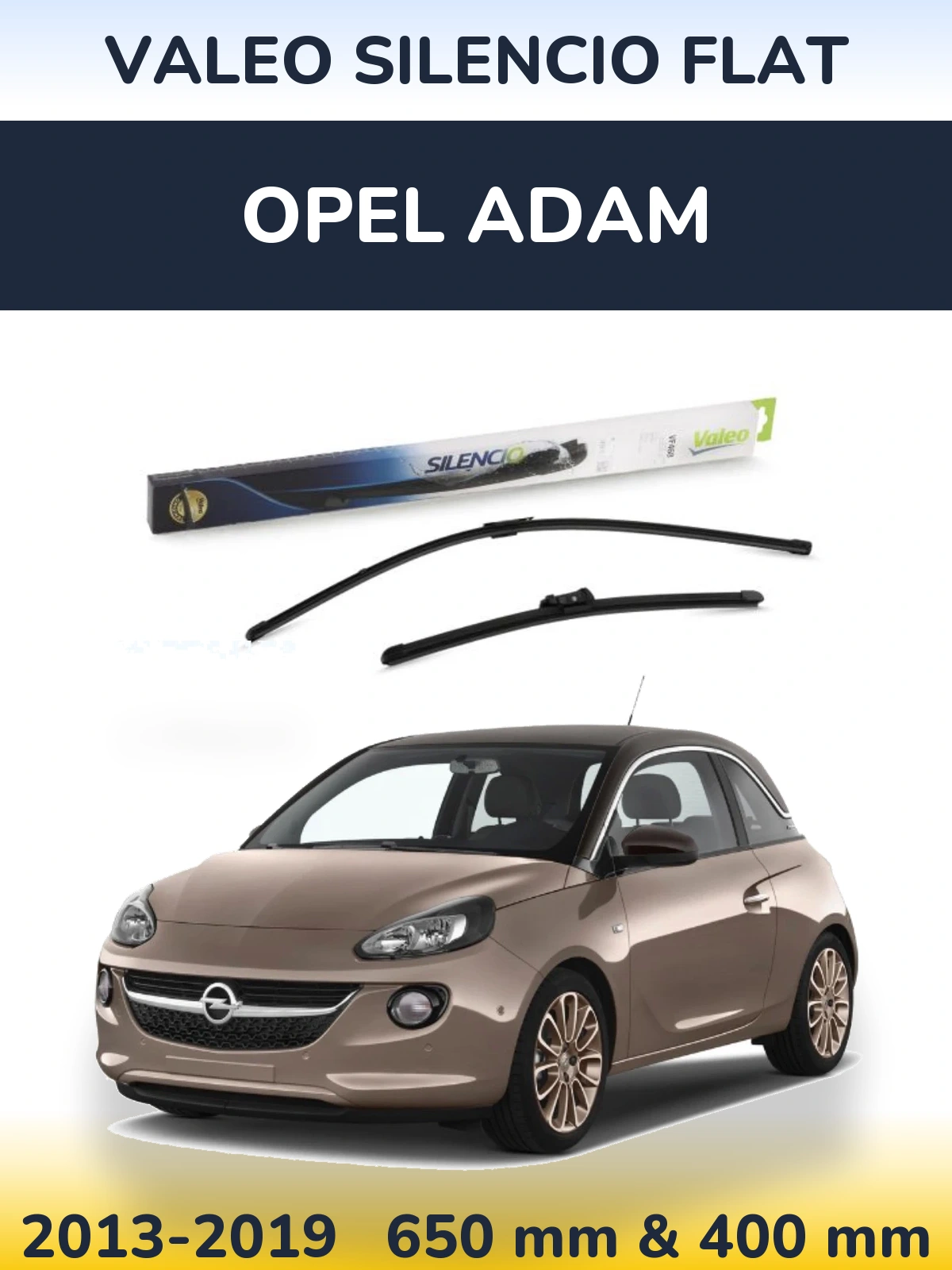 Front wiper blade set Valeo Silencio Flat 650 & 400 мм for Opel Adam 2013-2019