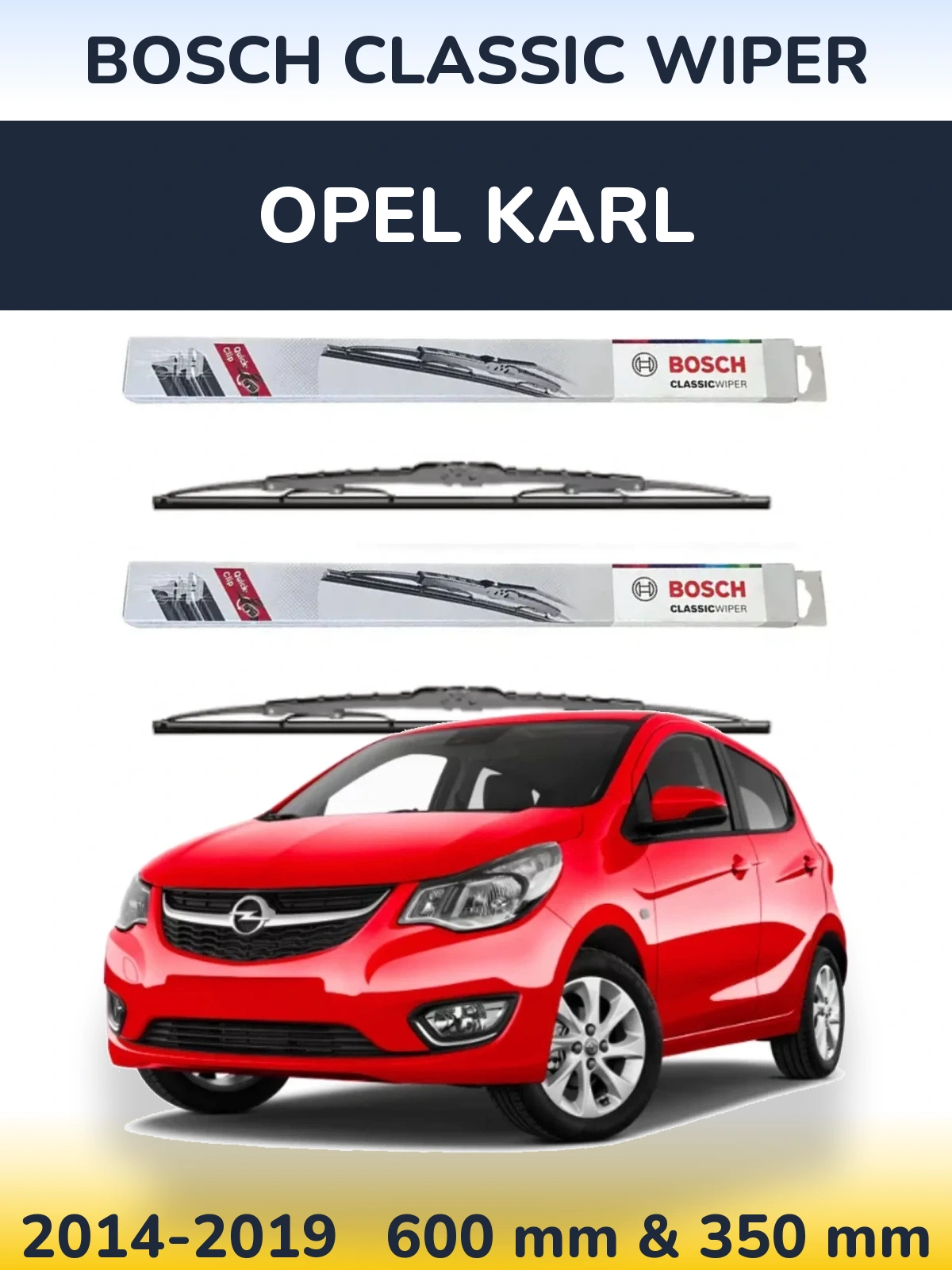 Комплект передніх щіток BOSCH Classic Wiper 600 & 340 мм для Opel Karl 2014-2019