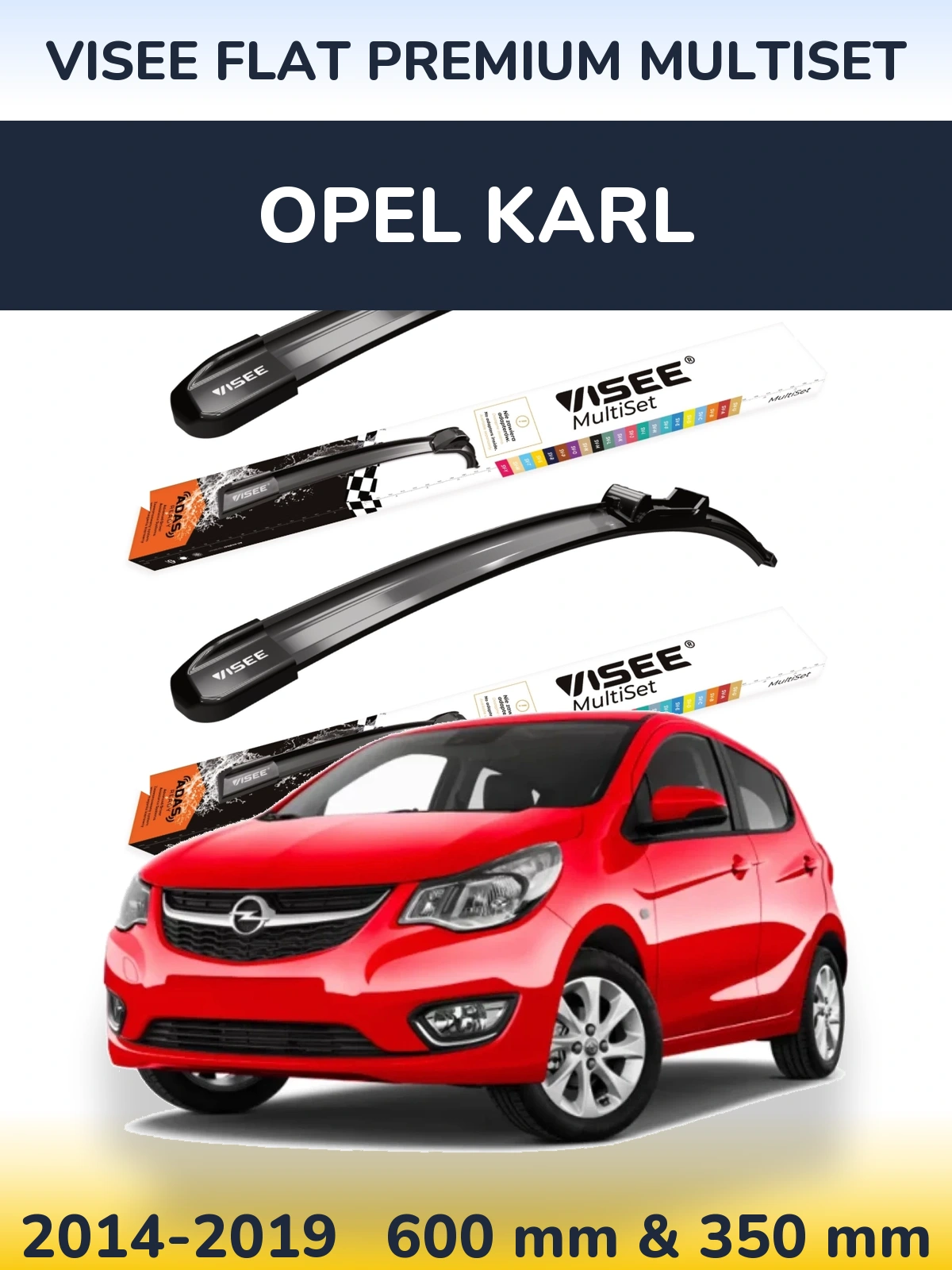 Front wiper blade set VISEE FLAT PREMIUM MultiSet 600 & 350 мм for Opel Karl 2014-2019