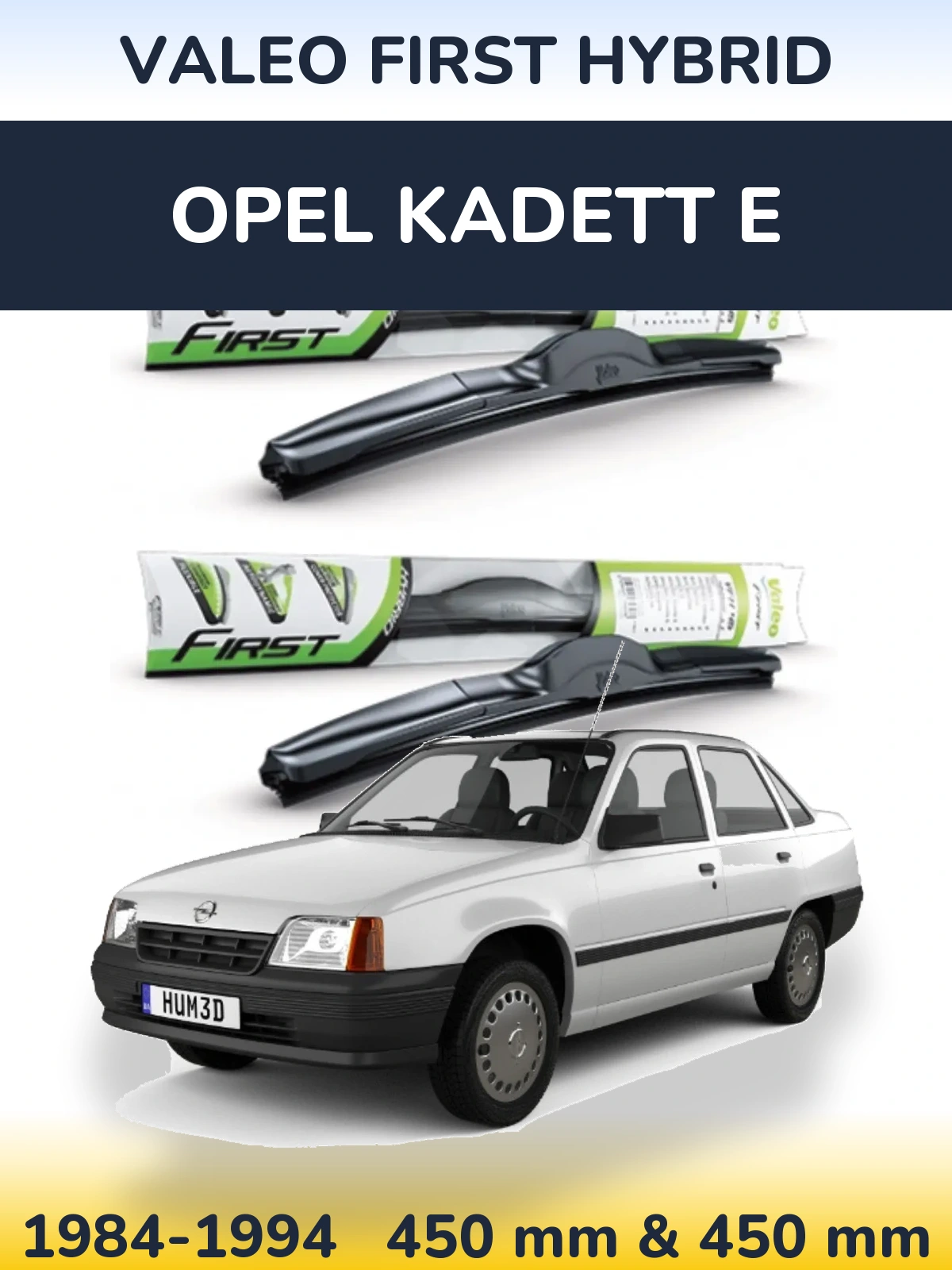 Front wiper blade set Valeo First Hybrid 450 & 450 мм for Opel Kadett E 1984-1994