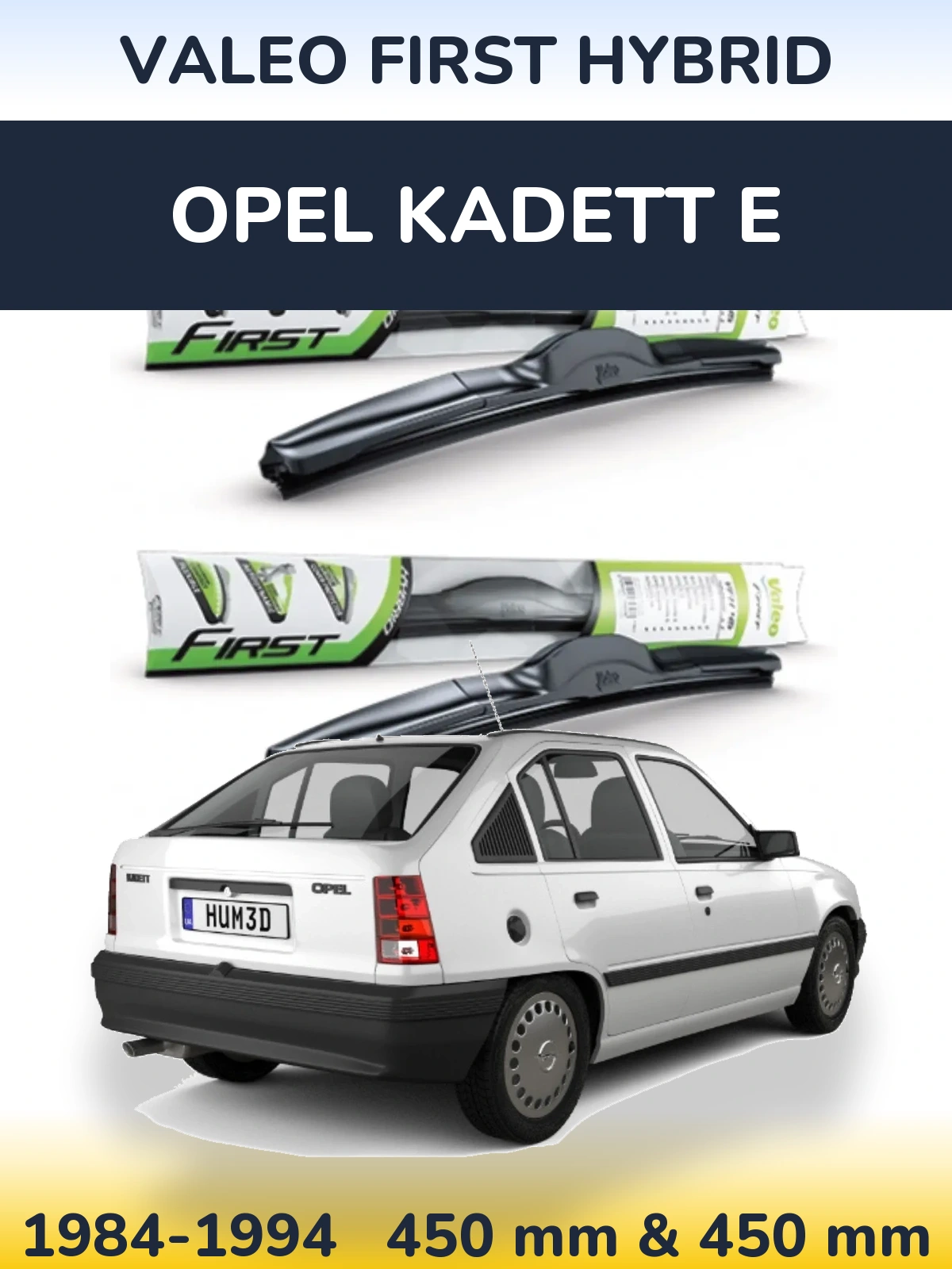 Front wiper blade set Valeo First Hybrid 450 & 450 мм for Opel Kadett E 1984-1994