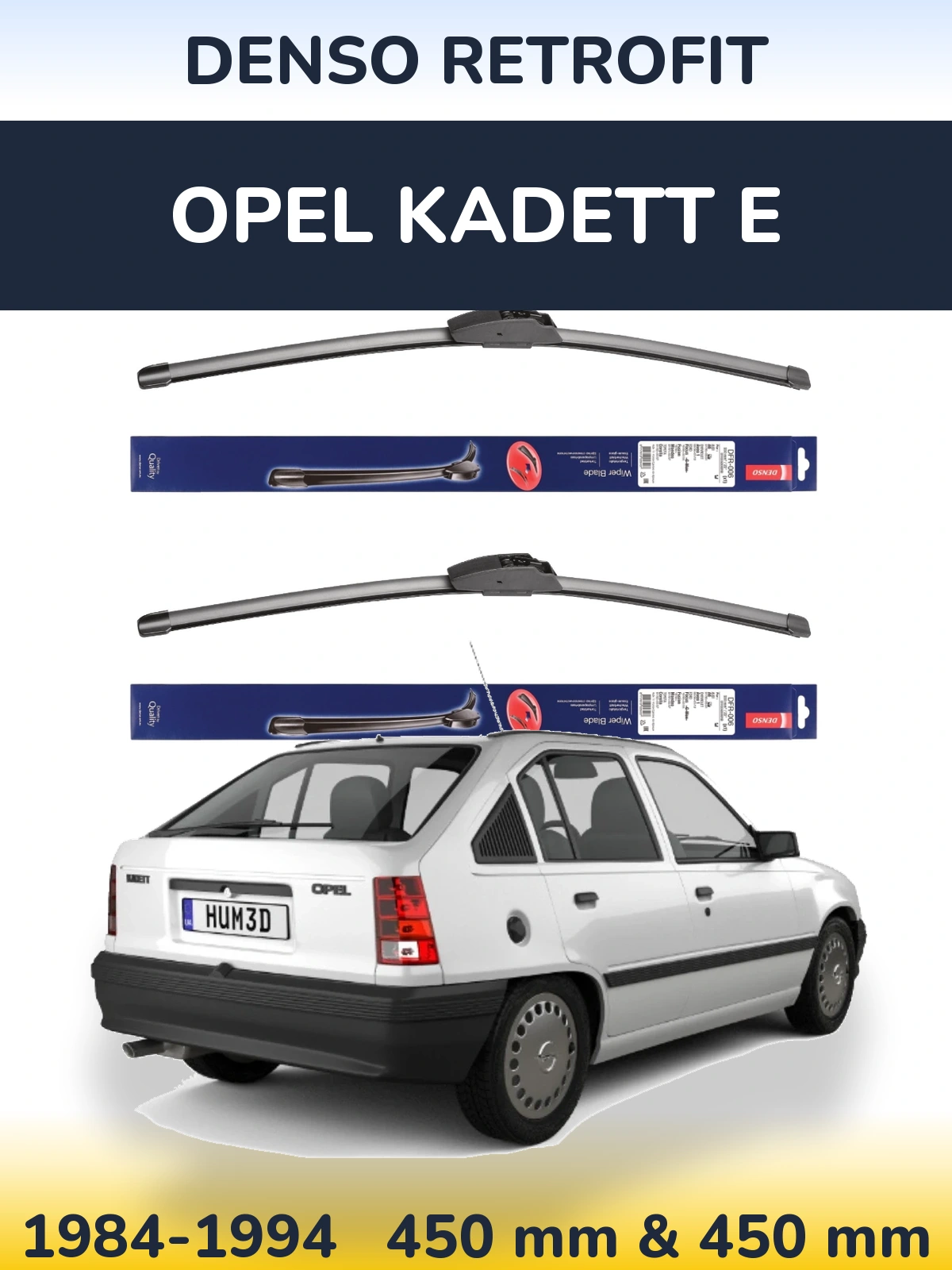 Komplet przednich wycieraczek Denso Retrofit 450 & 450 mm do Opel Kadett E 1984-1994