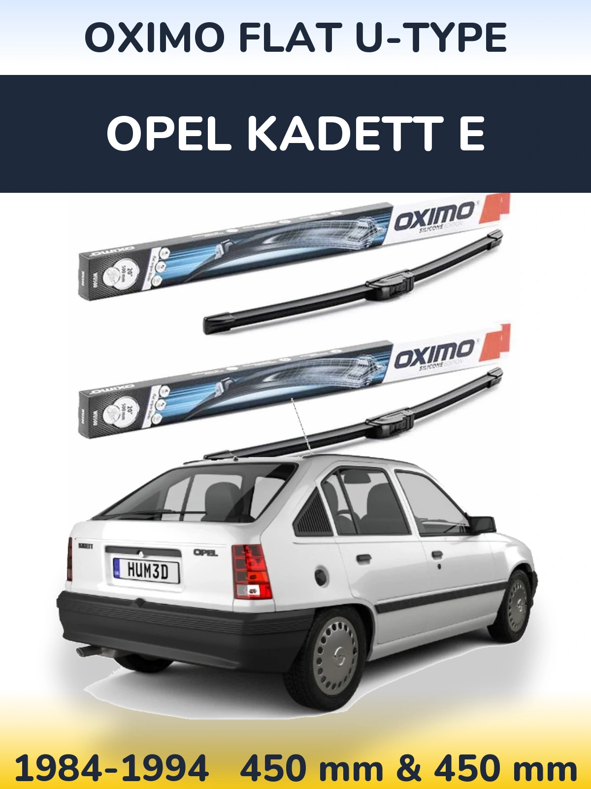 Front wiper blade set Oximo Flat U-type 450 & 450 мм for Opel Kadett E 1984-1994