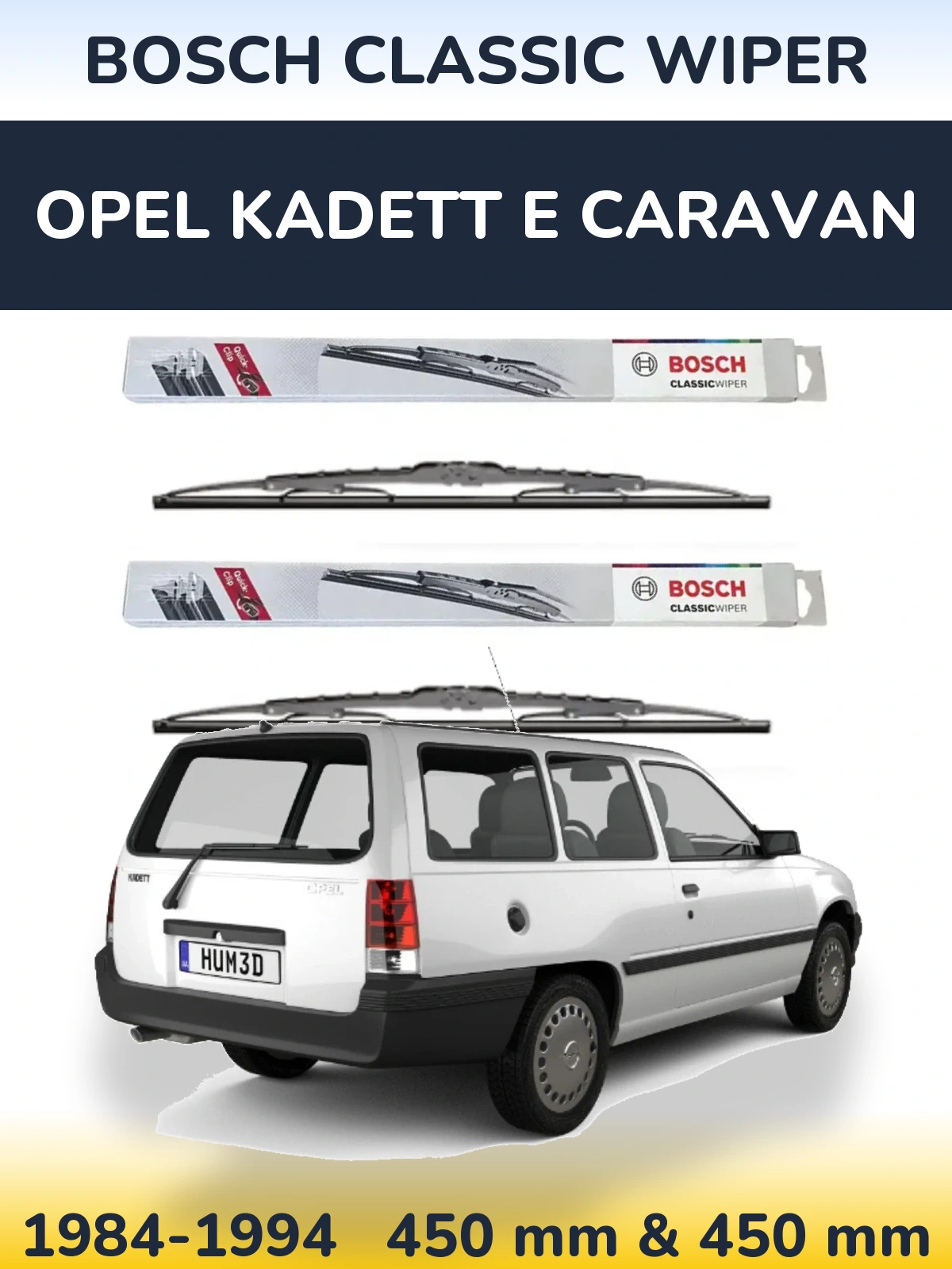 Front wiper blade set BOSCH Classic Wiper 450 & 450 mm for Opel Kadett E Caravan 1984-1994