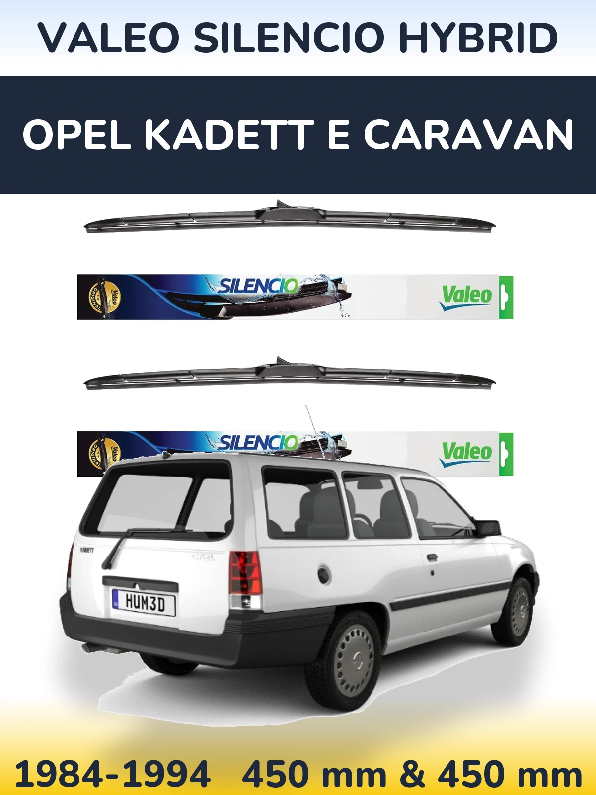 Front wiper blade set Valeo Silencio Hybrid 450 & 450 мм for Opel Kadett E Caravan 1984-1994