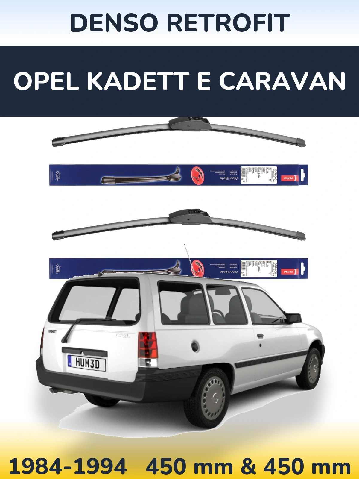 Front wiper blade set Denso Retrofit 450 & 450 мм for Opel Kadett E Caravan 1984-1994