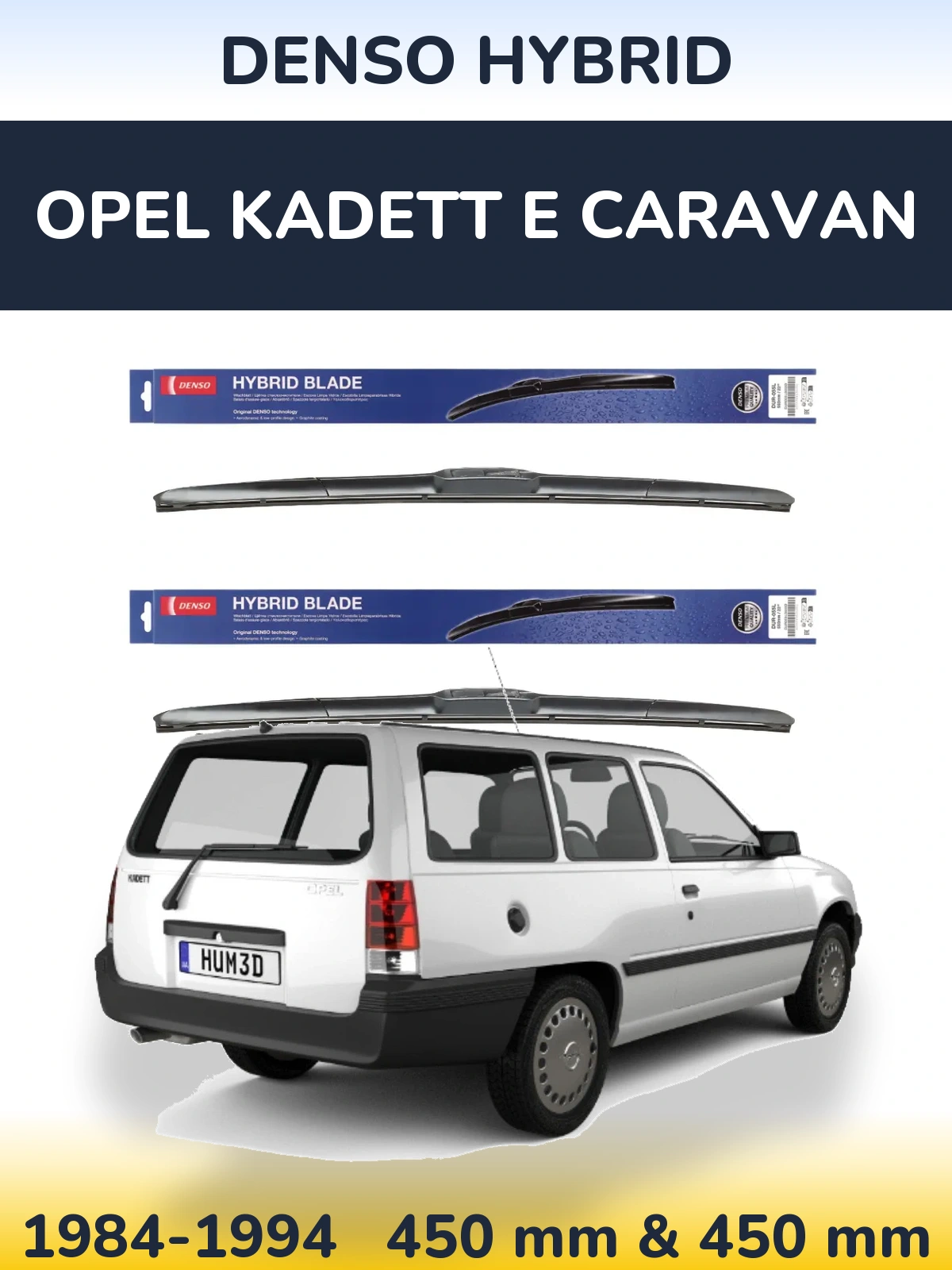 Front wiper blade set Denso Hybrid 450 & 450 мм for Opel Kadett E Caravan 1984-1994