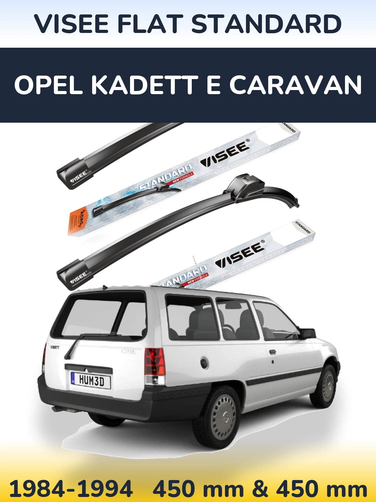 Front wiper blade set VISEE FLAT STANDARD 450 & 450 mm for Opel Kadett E Caravan 1984-1994