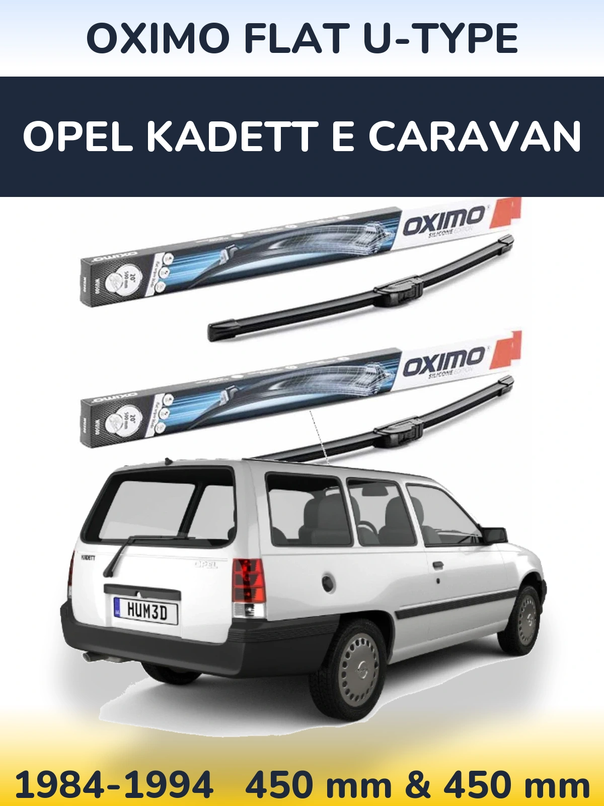 Front wiper blade set Oximo Flat U-type 450 & 450 мм for Opel Kadett E Caravan 1984-1994