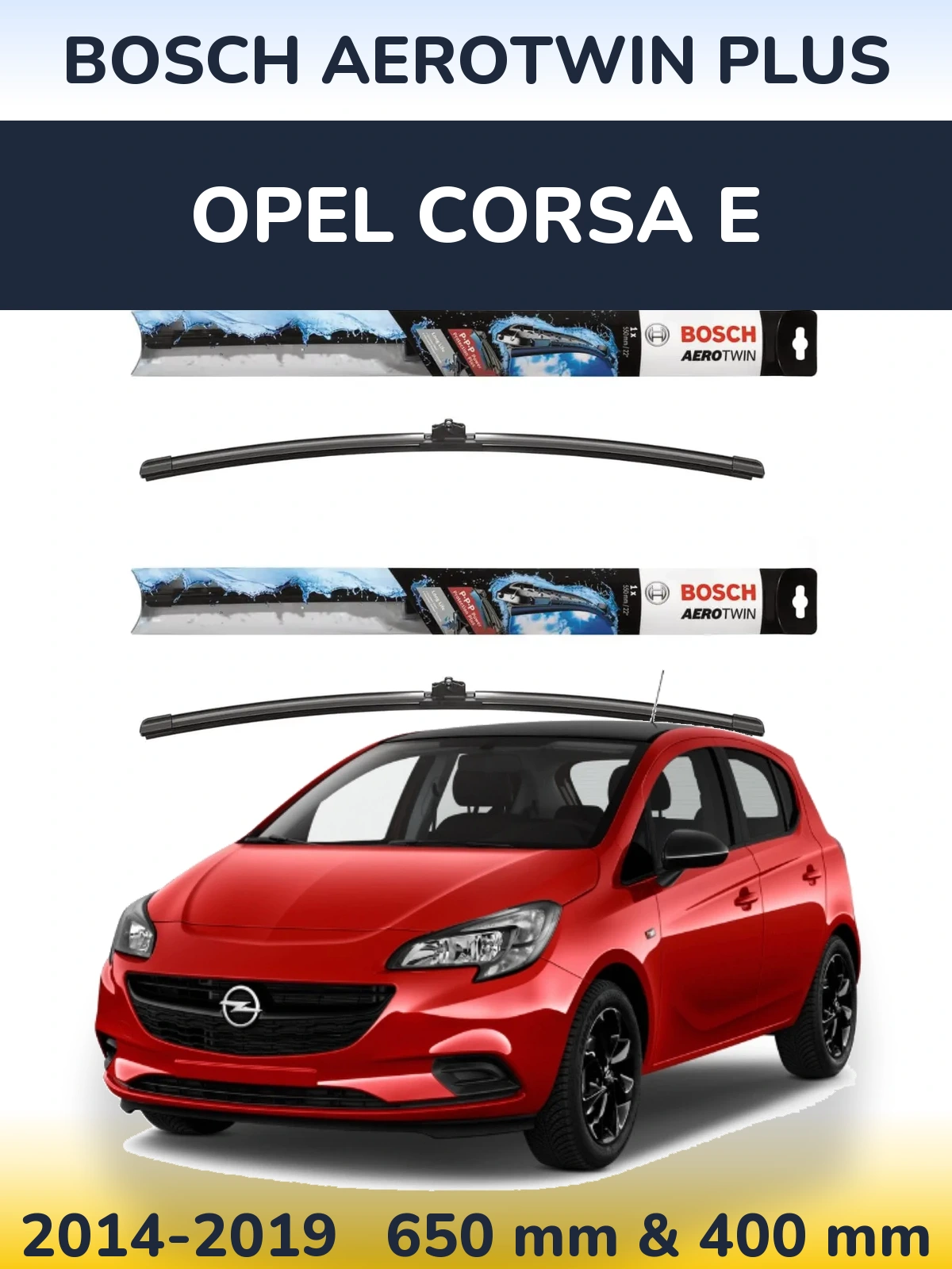 Front wiper blade set BOSCH AeroTwin Plus 650 & 400 мм for Opel Corsa E 2014-2019